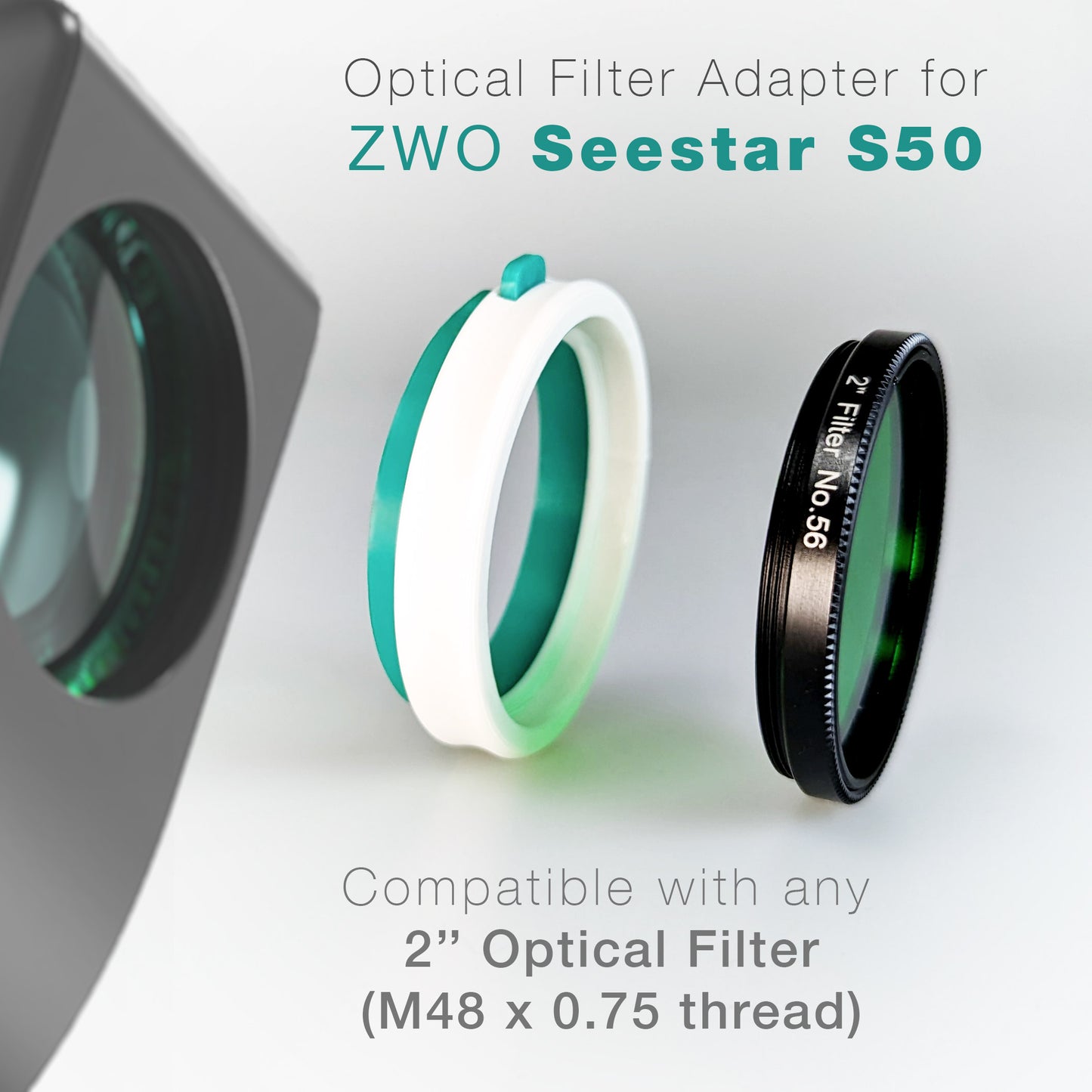 Optical Filter Adapter for ZWO Seestar S50 - Compatible with 2 Inch Optical Filter M48 x 0.75 Thread