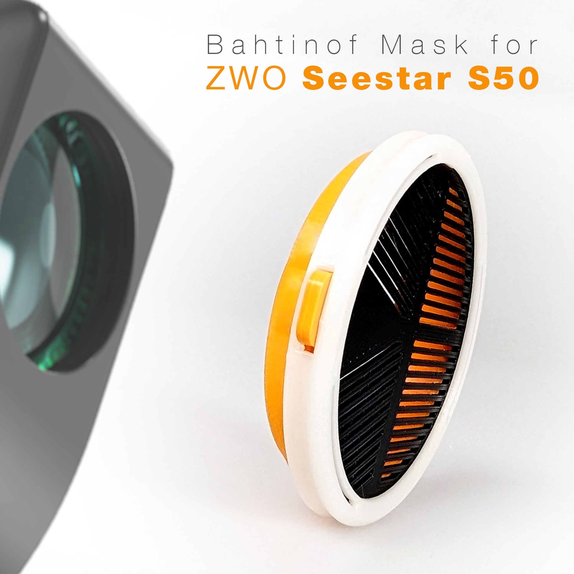 Installation guide for Bahtinov Mask on Seestar S50, showcasing easy attachment.