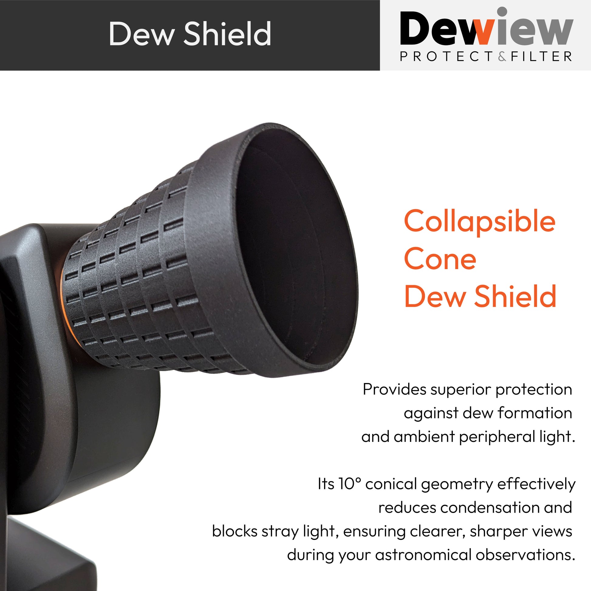 Collapsible Dew Shield for Seestar S50, providing protection against dew and ambient light