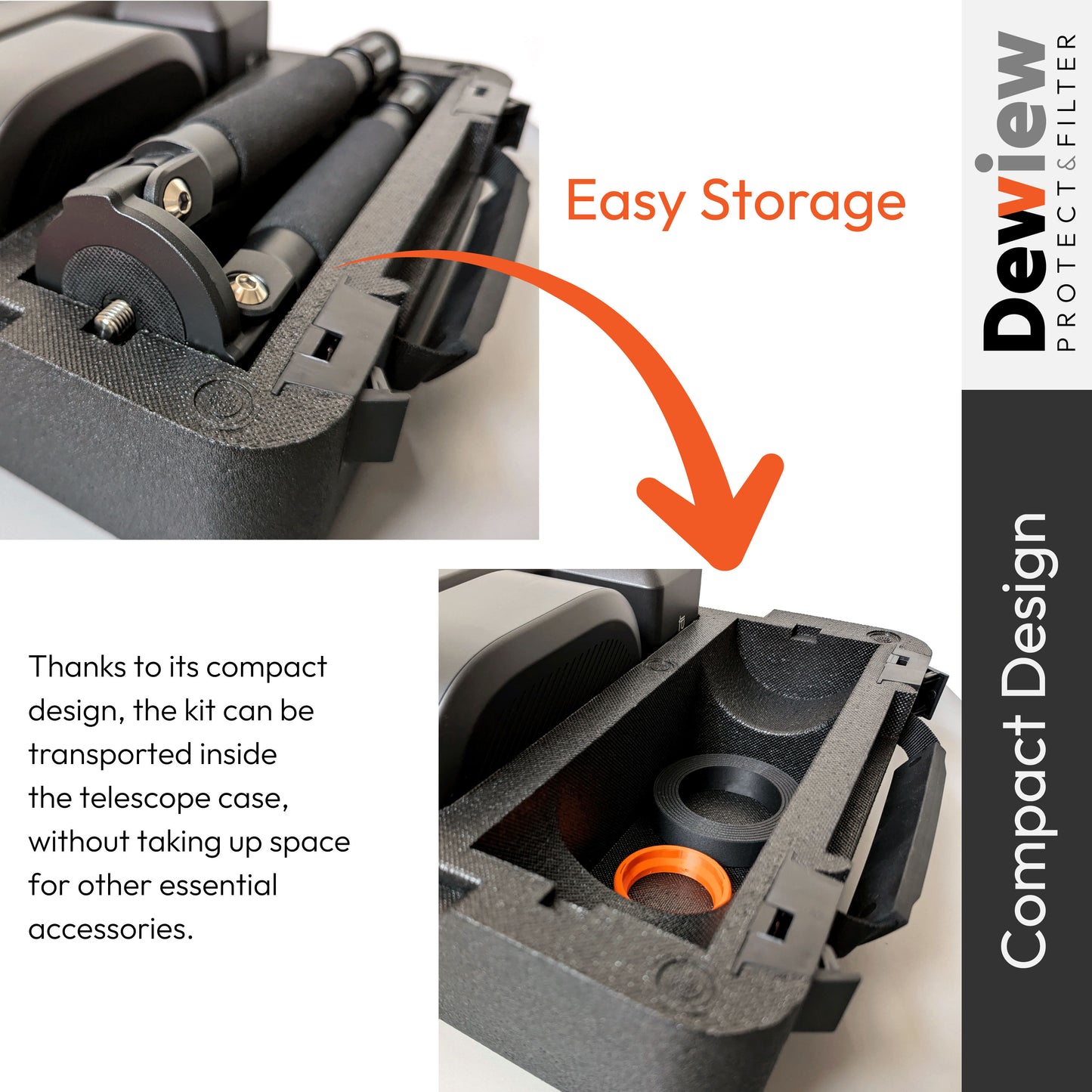 Compact design storage of DeWiew Protect & Filter Kit inside Seestar S50 case