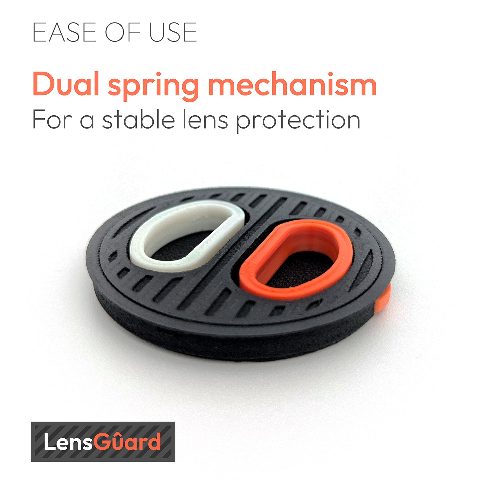 LensGûard Dust Cover showing dual spring mechanism for stable lens protection