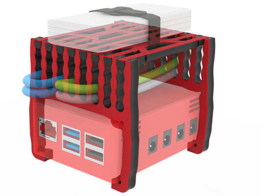 StarTidy Cable Management Kit in use with ASIAir Pro, demonstrating cable organization with vertical combs and transverse arms.